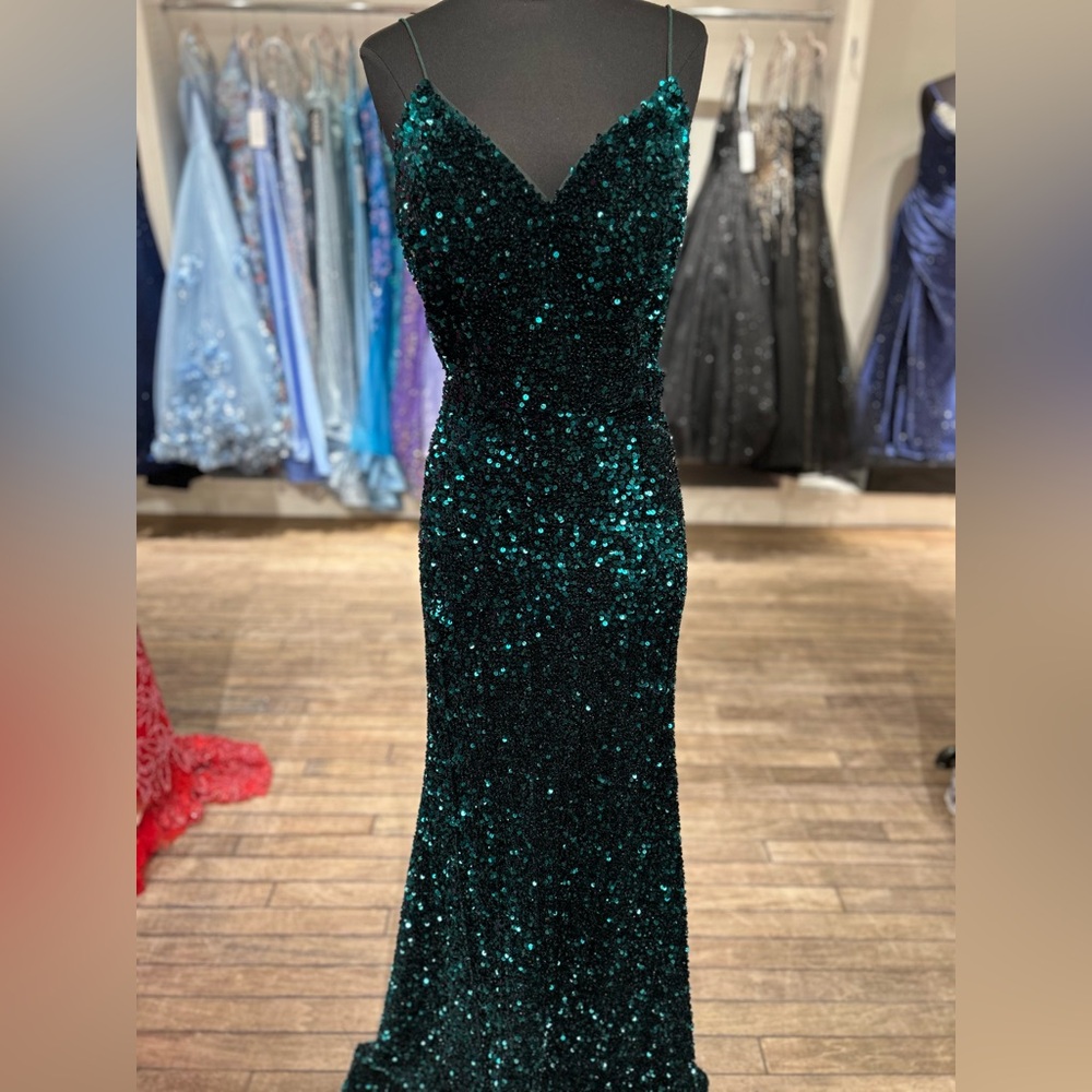 Emerald Sequin Slip Gown with Spaghetti Straps